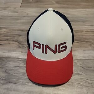 PING Golf Hat 110 Flexfit Tech Snapback Cap Red White Blue